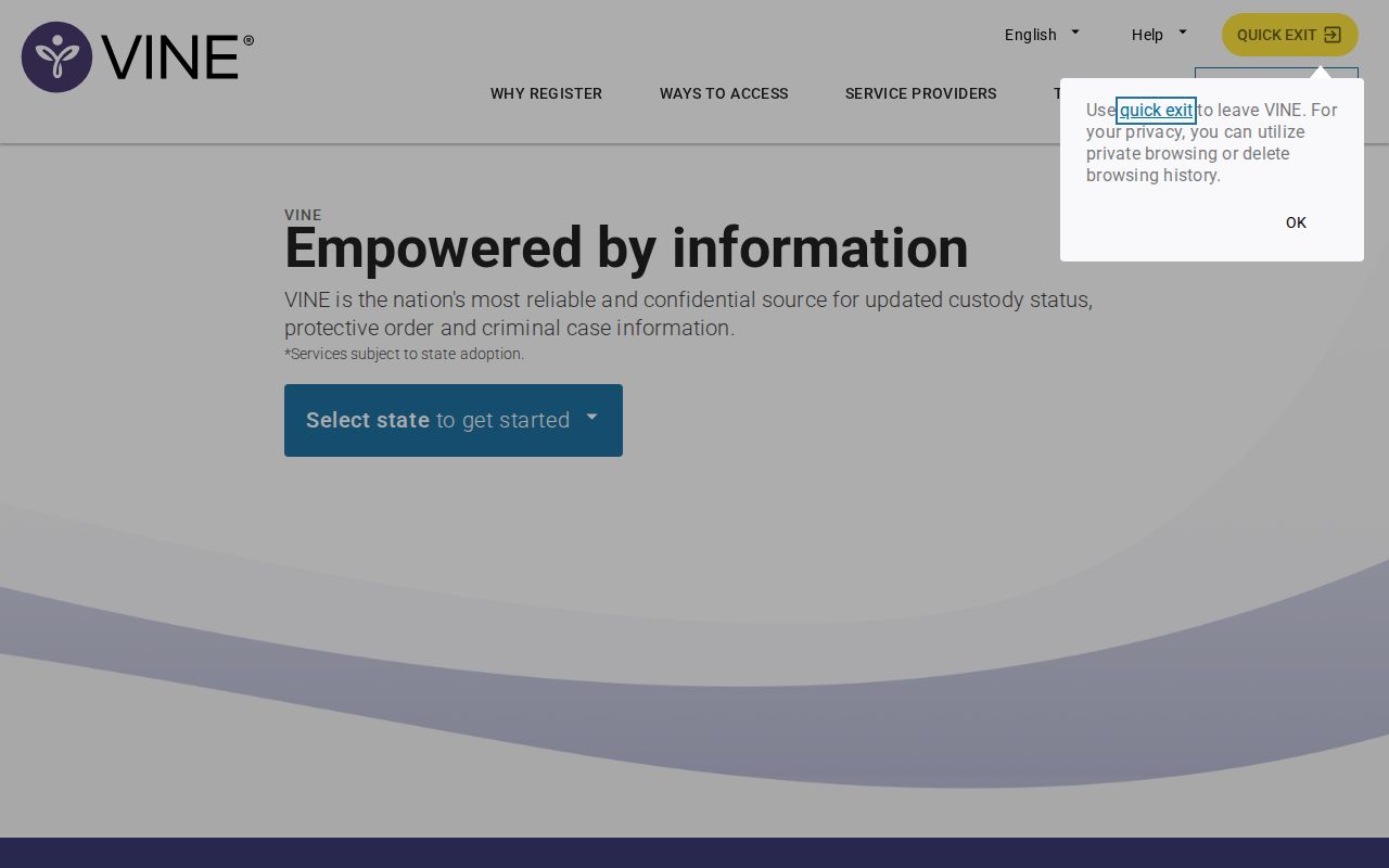 VINELink inmate search selection for Summers County custody records